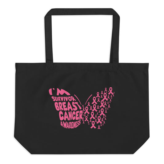 Breast Cancer Butterfly Large organic tote bag