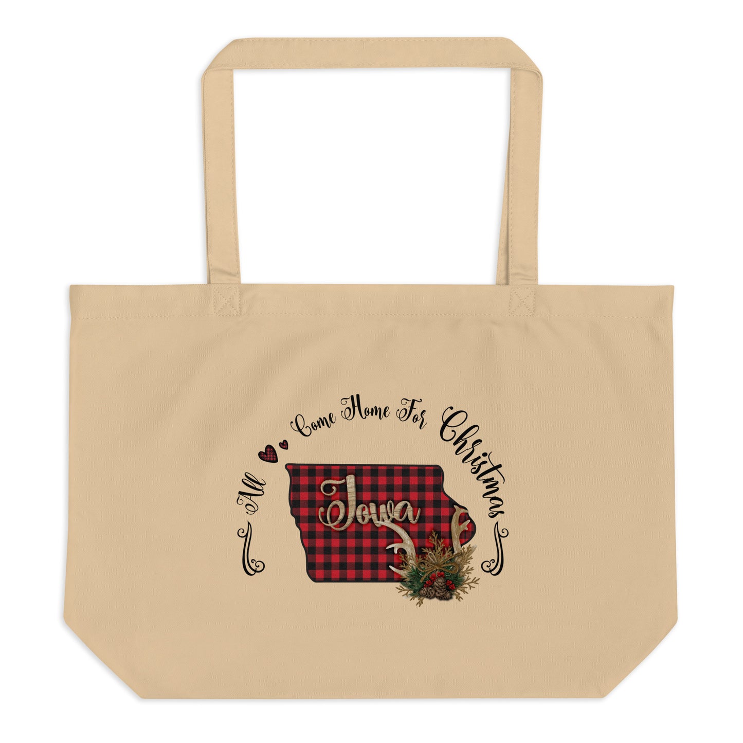 Iowa All Come Home for Christmas Large organic tote bag