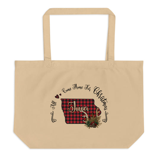 Iowa All Come Home for Christmas Large organic tote bag