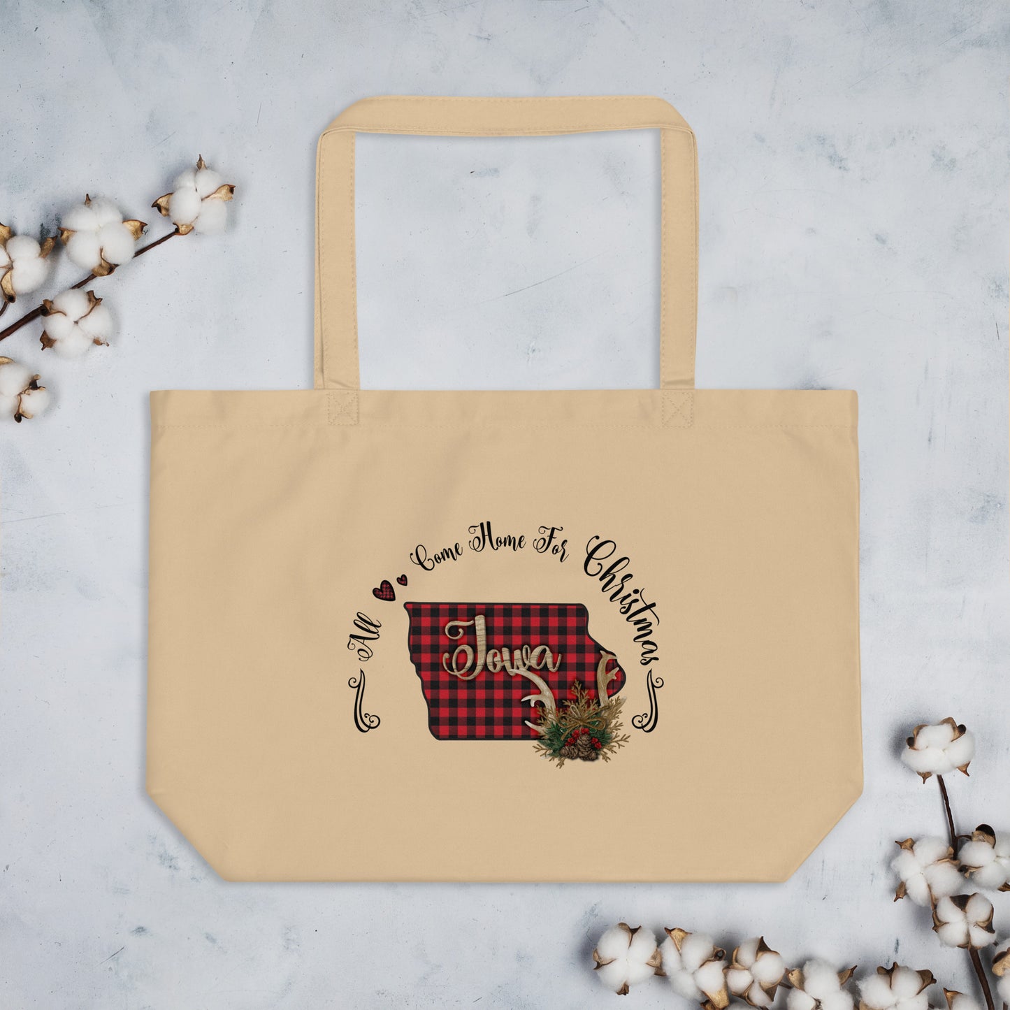 Iowa All Come Home for Christmas Large organic tote bag