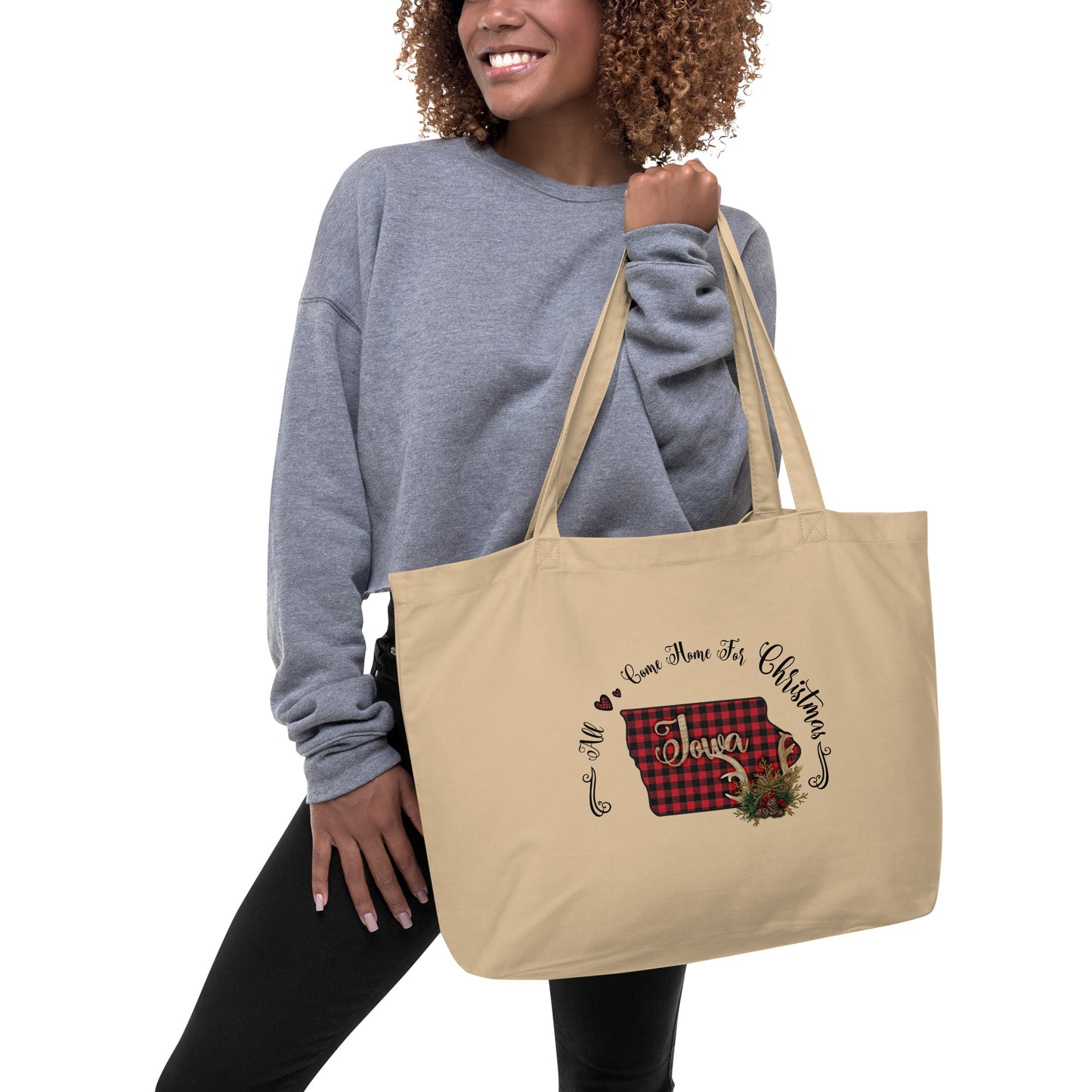 Iowa All Come Home for Christmas Large organic tote bag