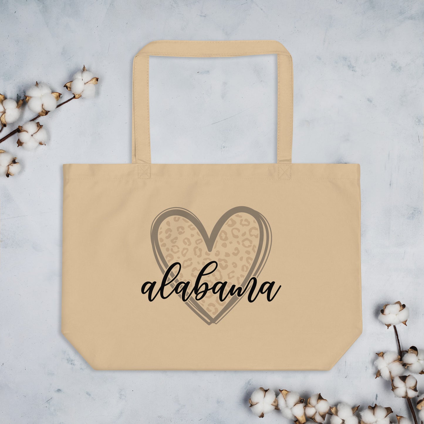 Alabama Leopard Heart Large organic tote bag