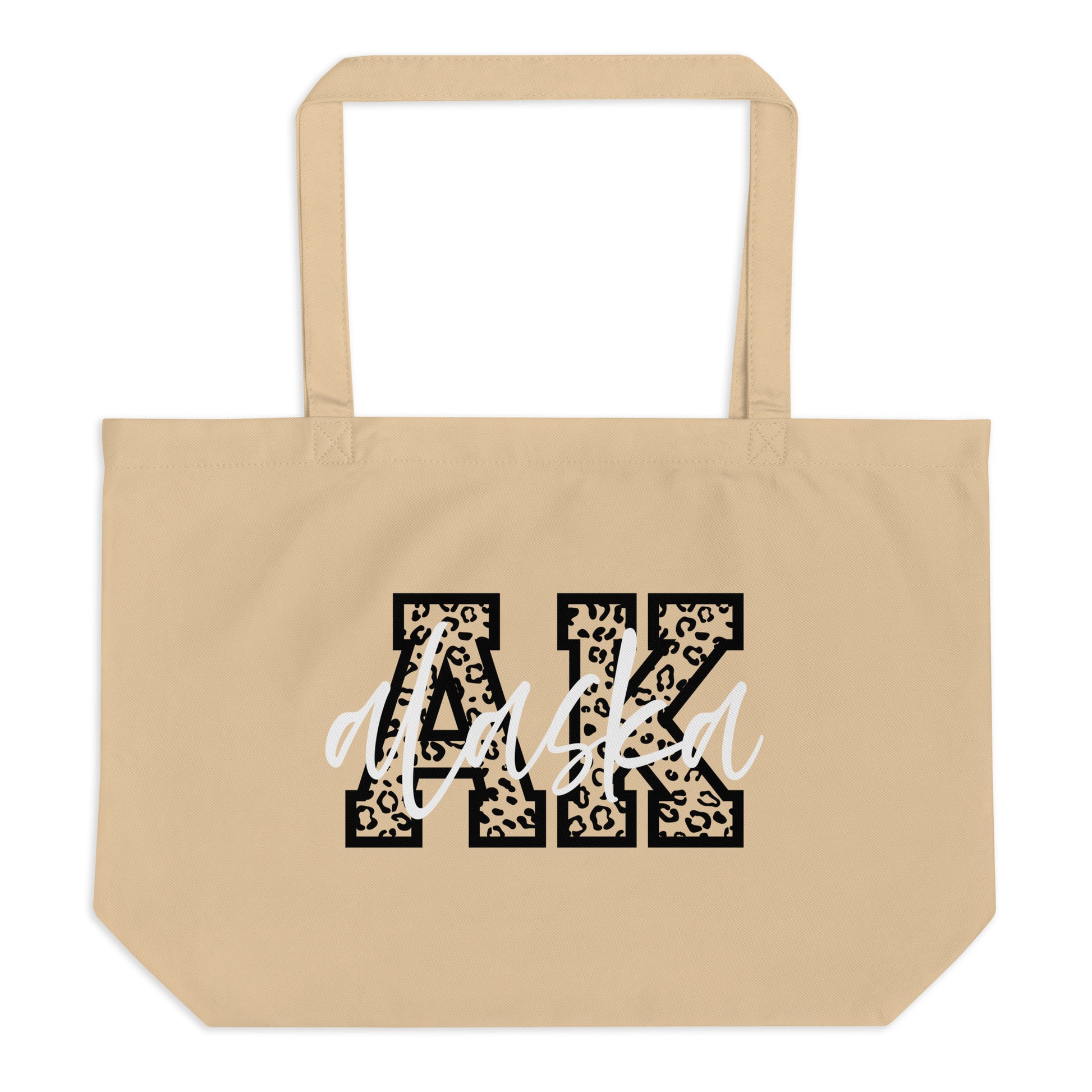 Alaska AK Leopard Print White Script Tote Bag