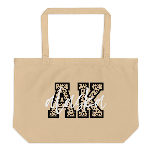 Alaska AK Leopard Print White Script Tote Bag