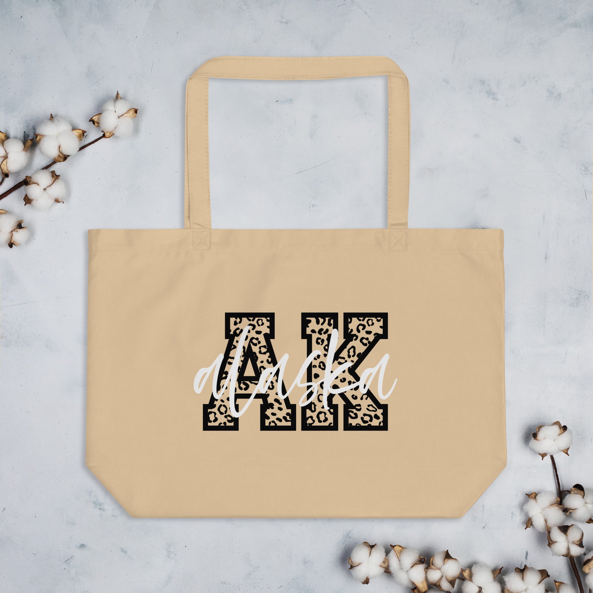 Alaska AK Leopard Print White Script Tote Bag