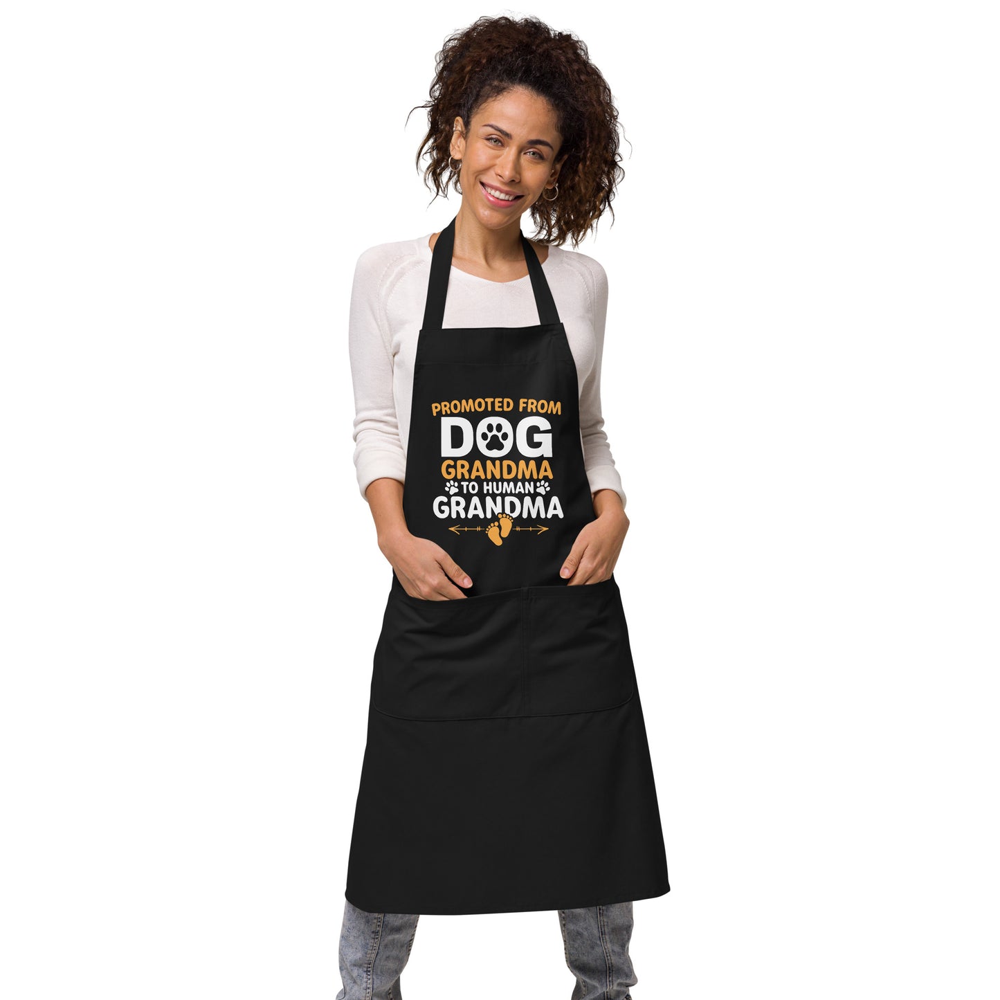 Promoted from Dog Grandma to Human Grandma Organic cotton apron