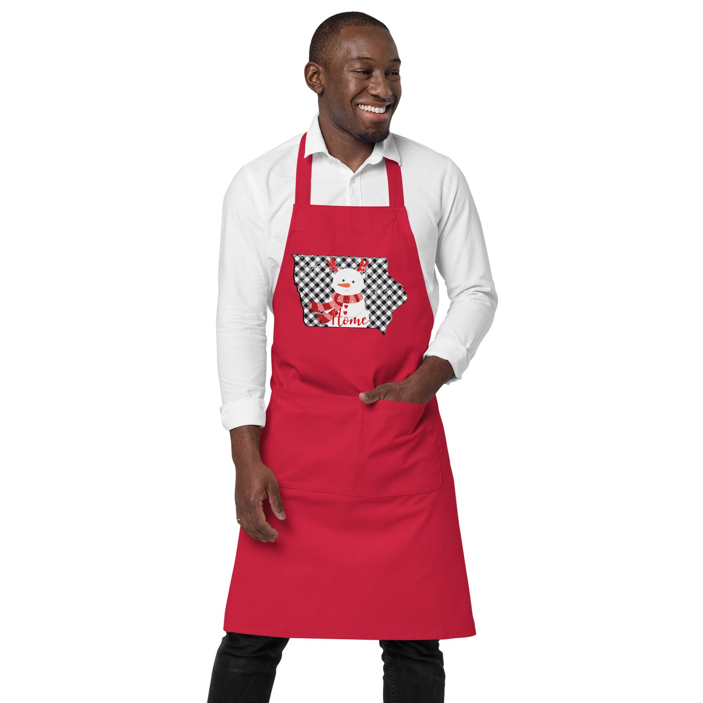 Iowa Gingham Snowman Organic cotton apron