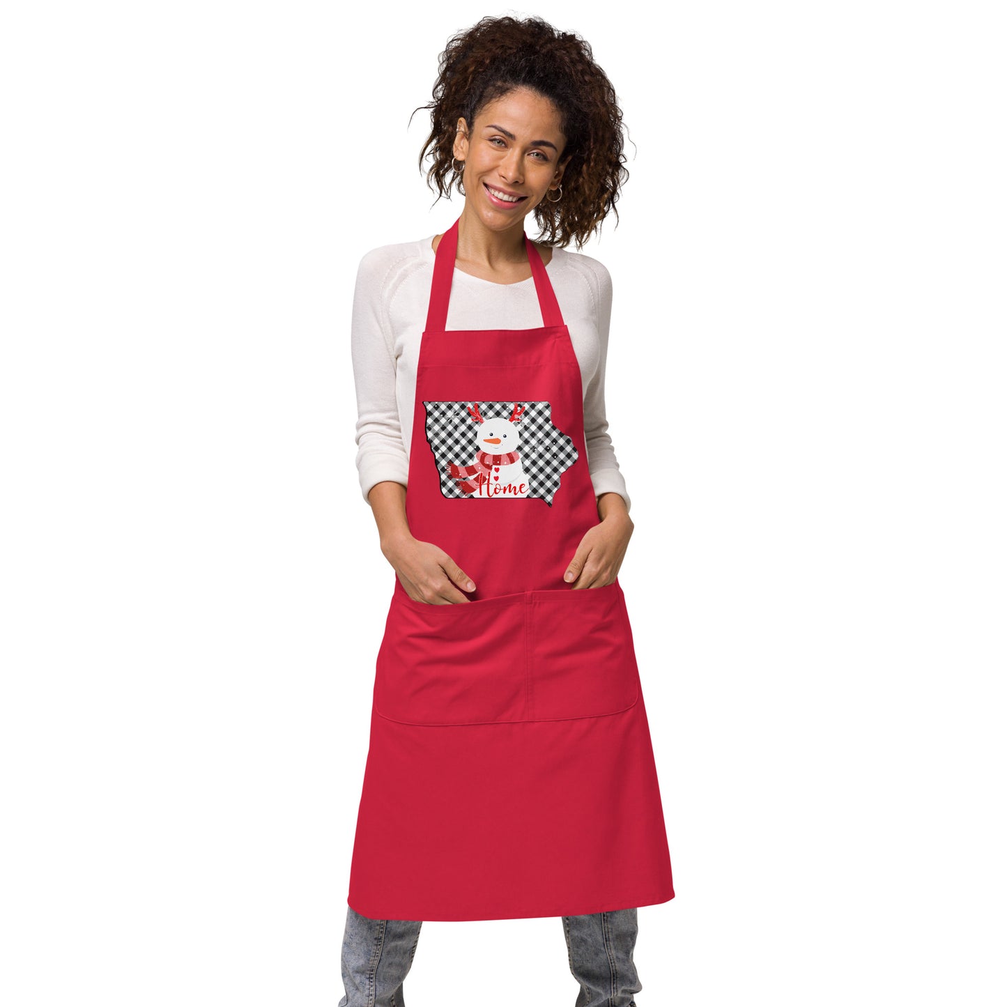 Iowa Gingham Snowman Organic cotton apron