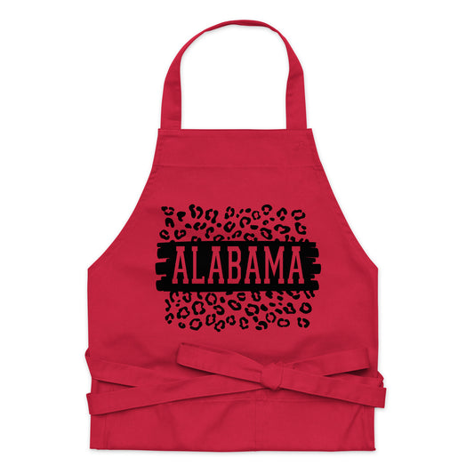Alabama Black on Leopard Print Organic Cotton Apron