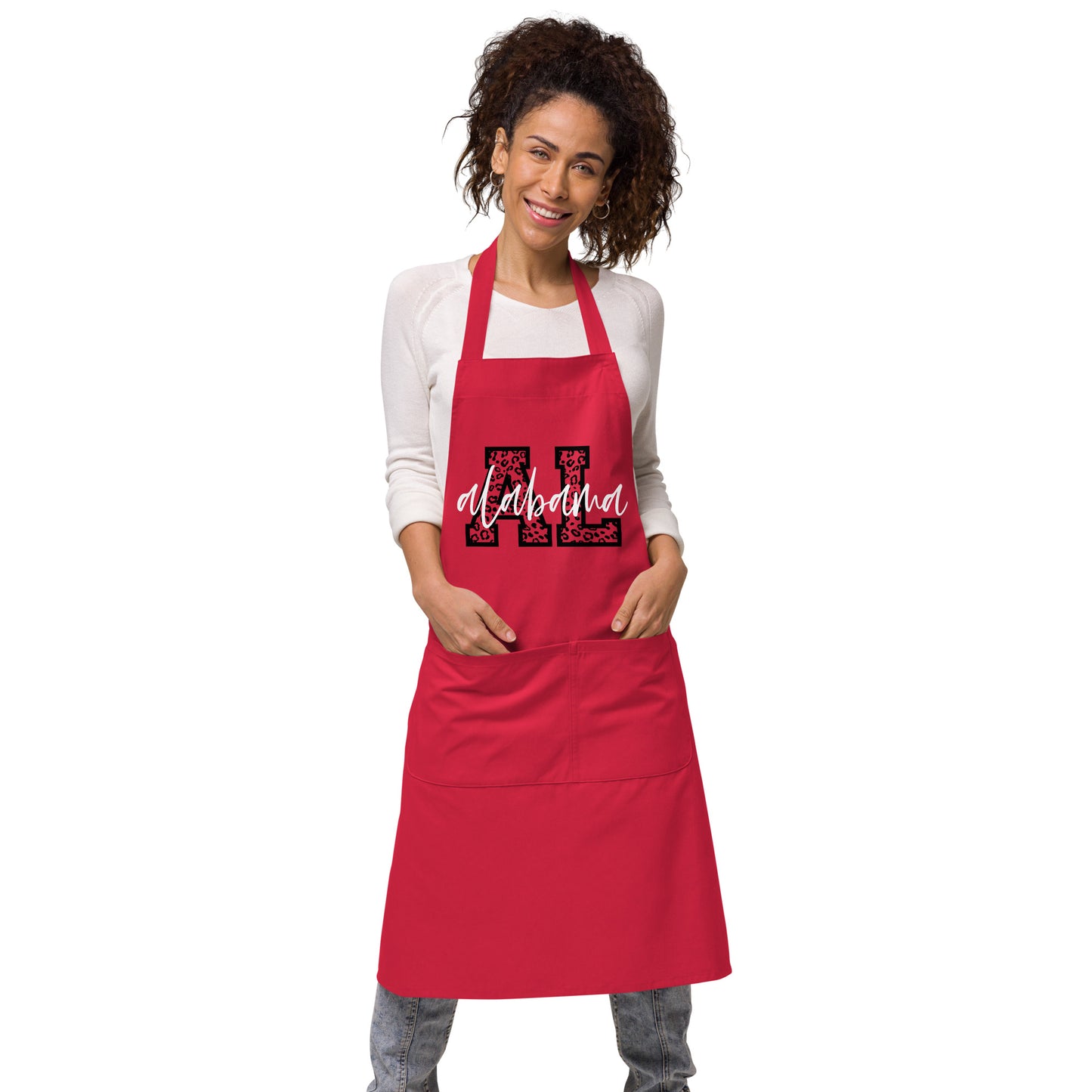 Alabama Script on Leopard AL Organic cotton apron