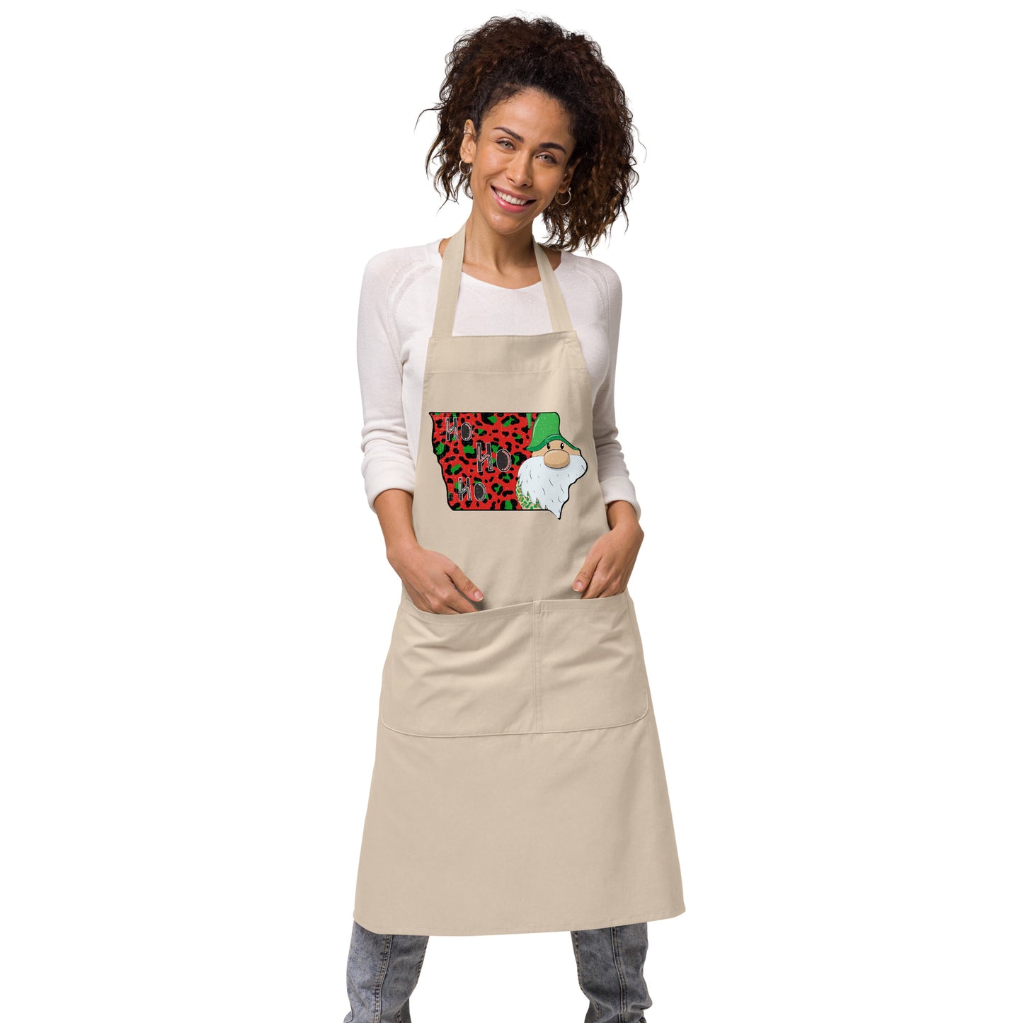 Iowa Christmas Elf Ho Ho Ho Organic cotton apron