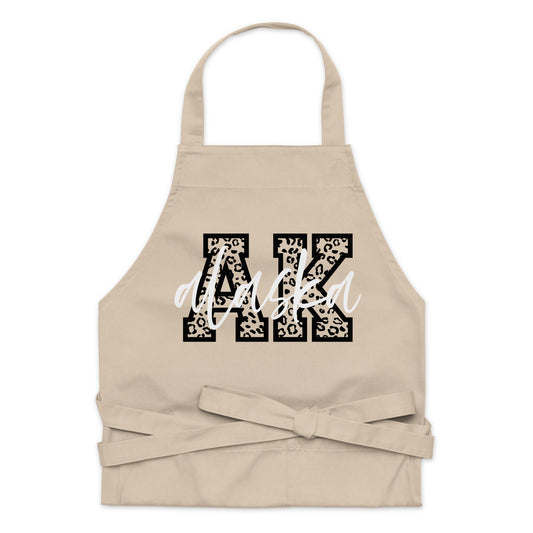 Alaska AK Leopard Print Letters White Script Cotton Apron