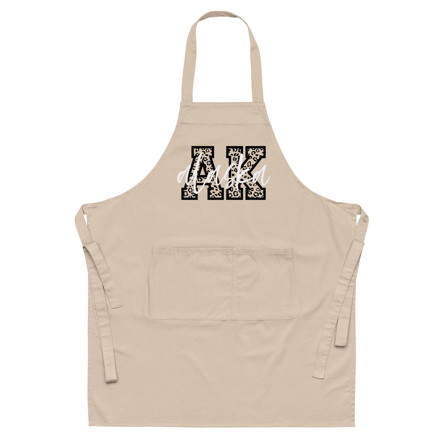 Alaska AK Leopard Print Letters White Script Cotton Apron