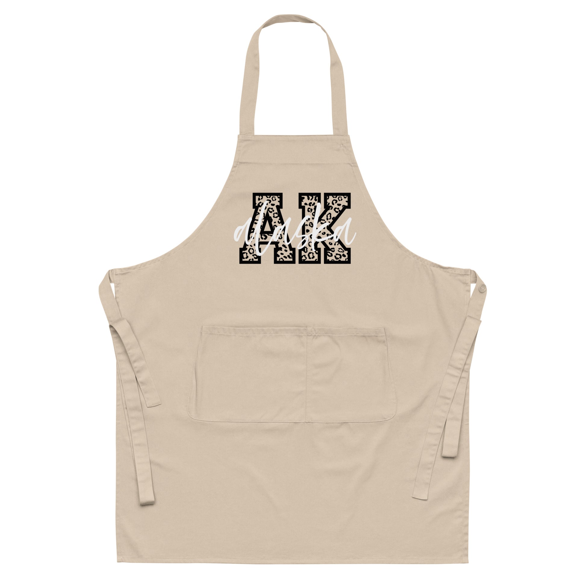Alaska AK Leopard Print Letters White Script Cotton Apron