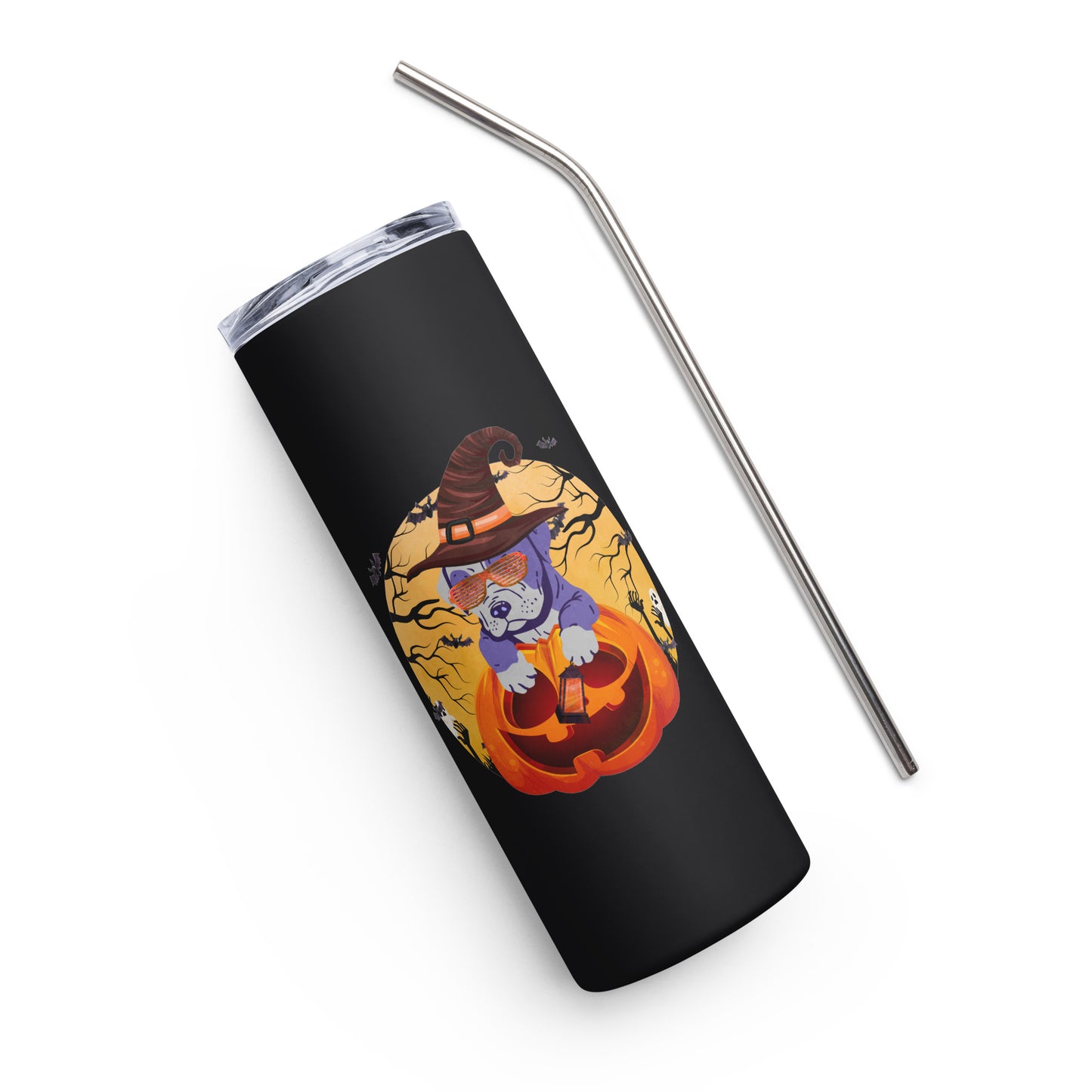 Witch Dog on Jack O'Lantern Stainless steel tumbler