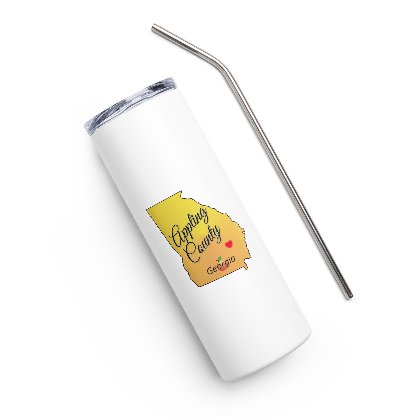 Appling County Georgia State with Peach and Heart Locator Stainless Steel Tumbler 20 oz (600 ml)