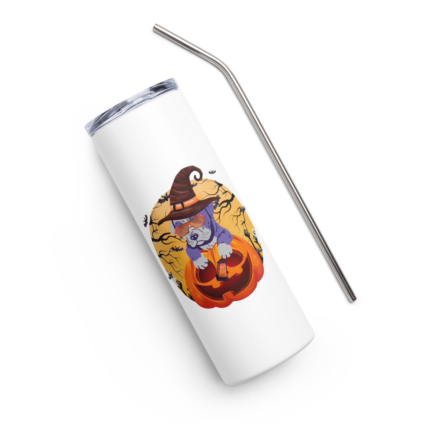 Witch Dog on Jack O'Lantern Stainless steel tumbler
