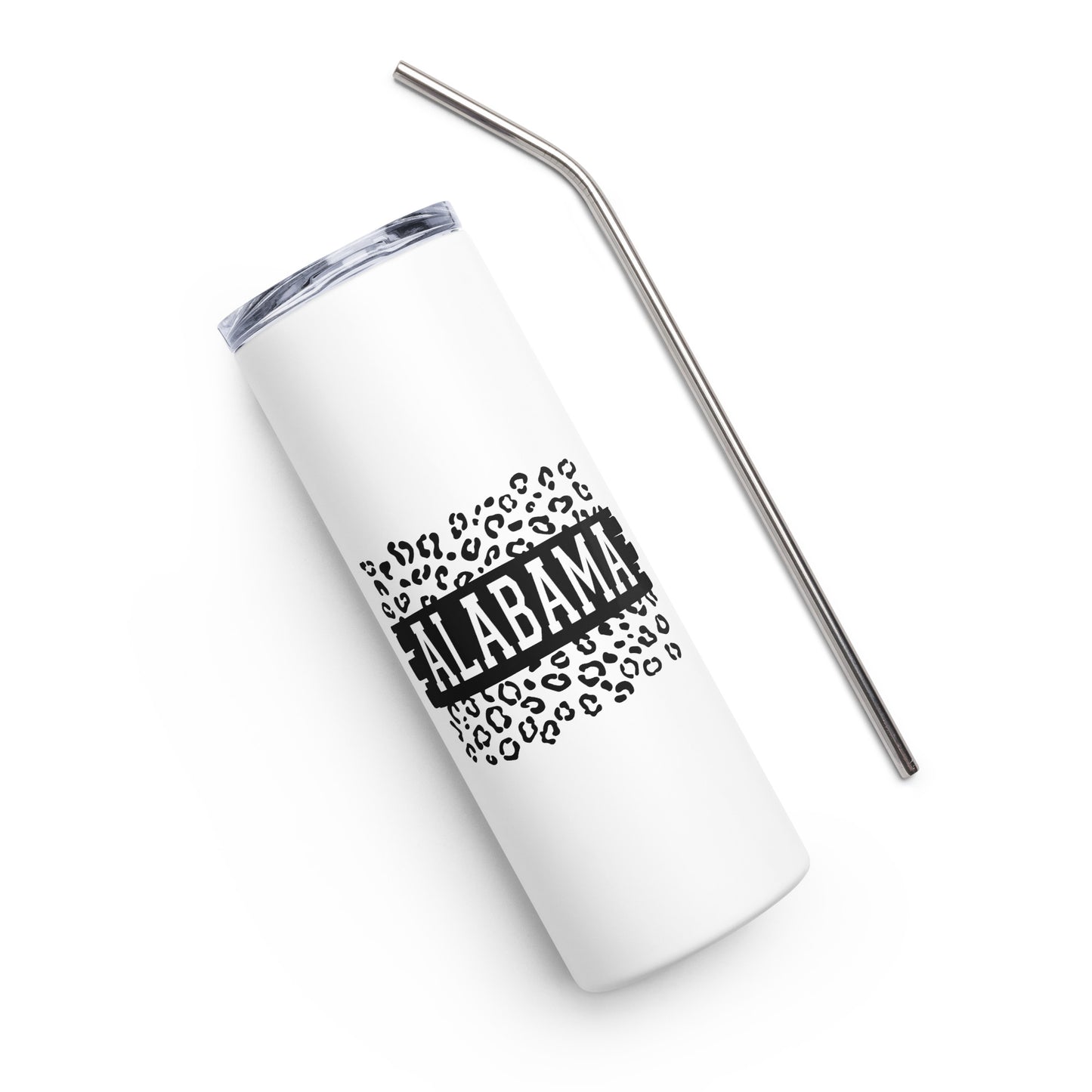 Alabama on Black on Leopard Print Stainless Steel Tumbler