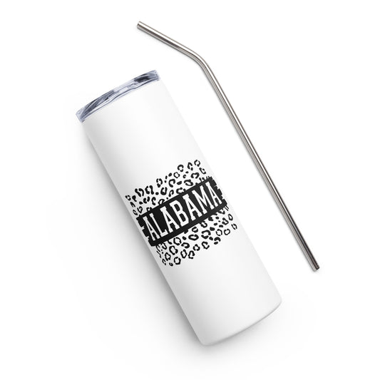 Alabama on Black on Leopard Print Stainless Steel Tumbler