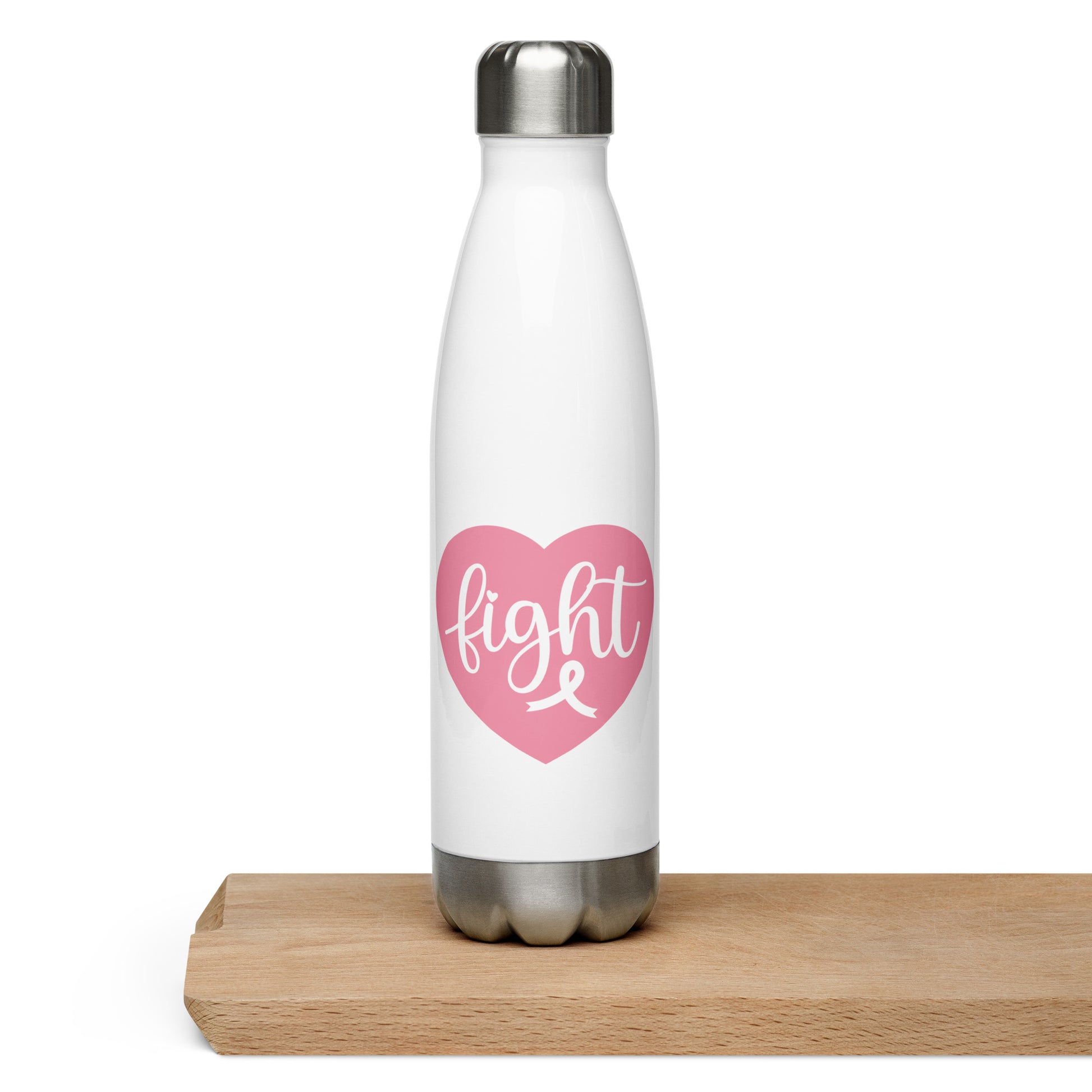 Fight Love Heart Stainless Breast Cancer Awareness Steel Water Bottle 17 oz (500 ml)