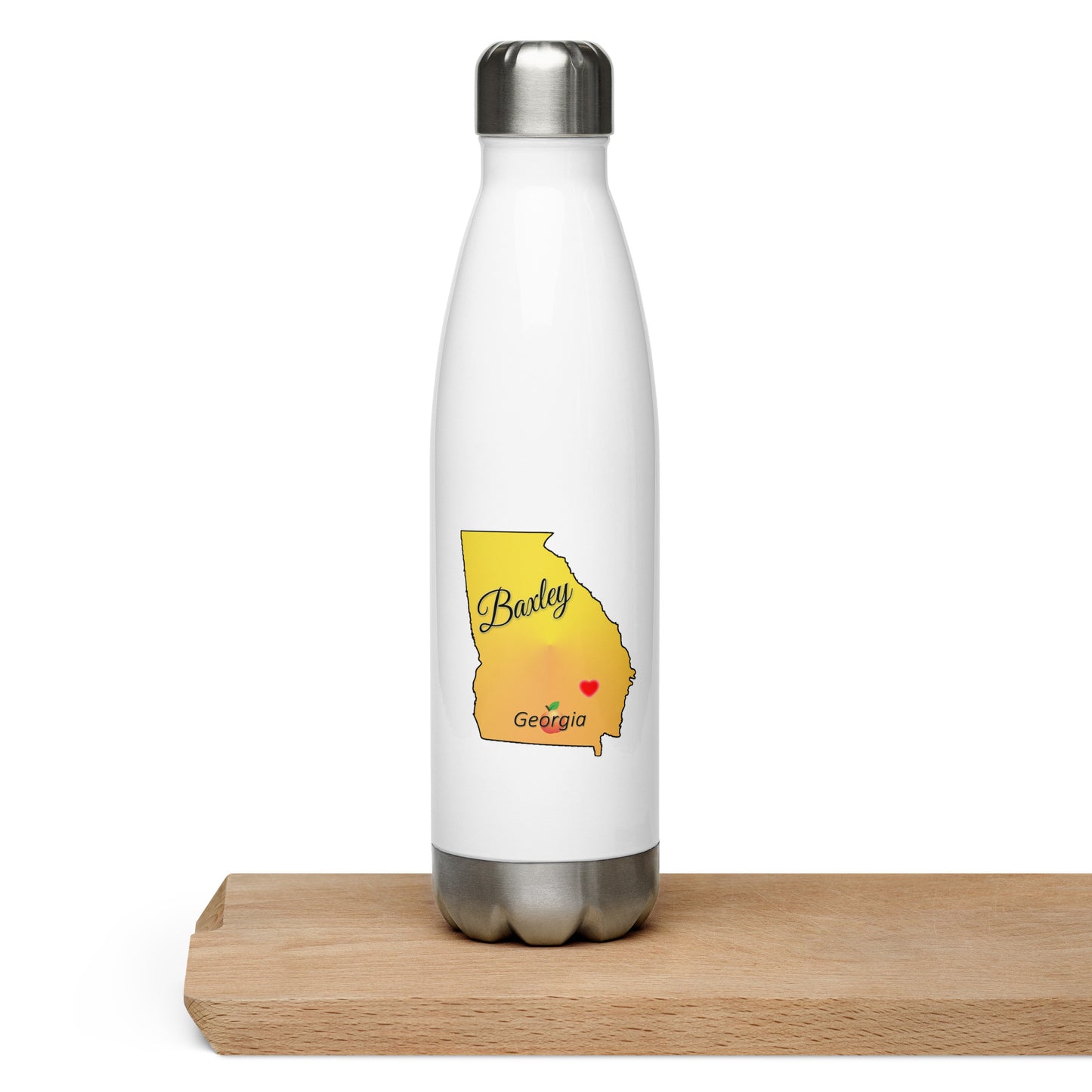 Baxley Georgia State Peach & Heart Locator Stainless Steel Water Bottle 17 oz (500 ml)