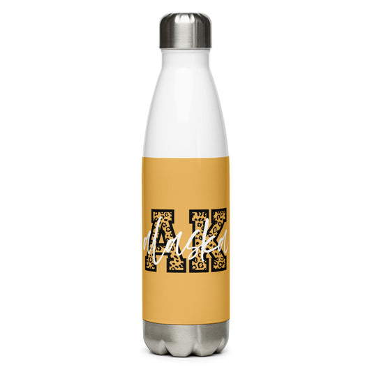 Alaska AK Leopard Print White Script Stainless Steel Water Bottle