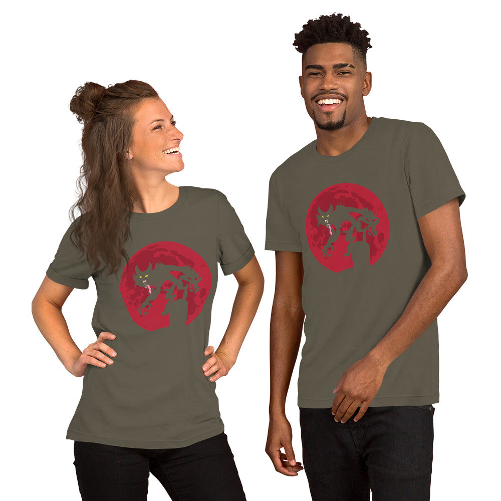 Scary Cat on Red Moon Unisex t-shirt
