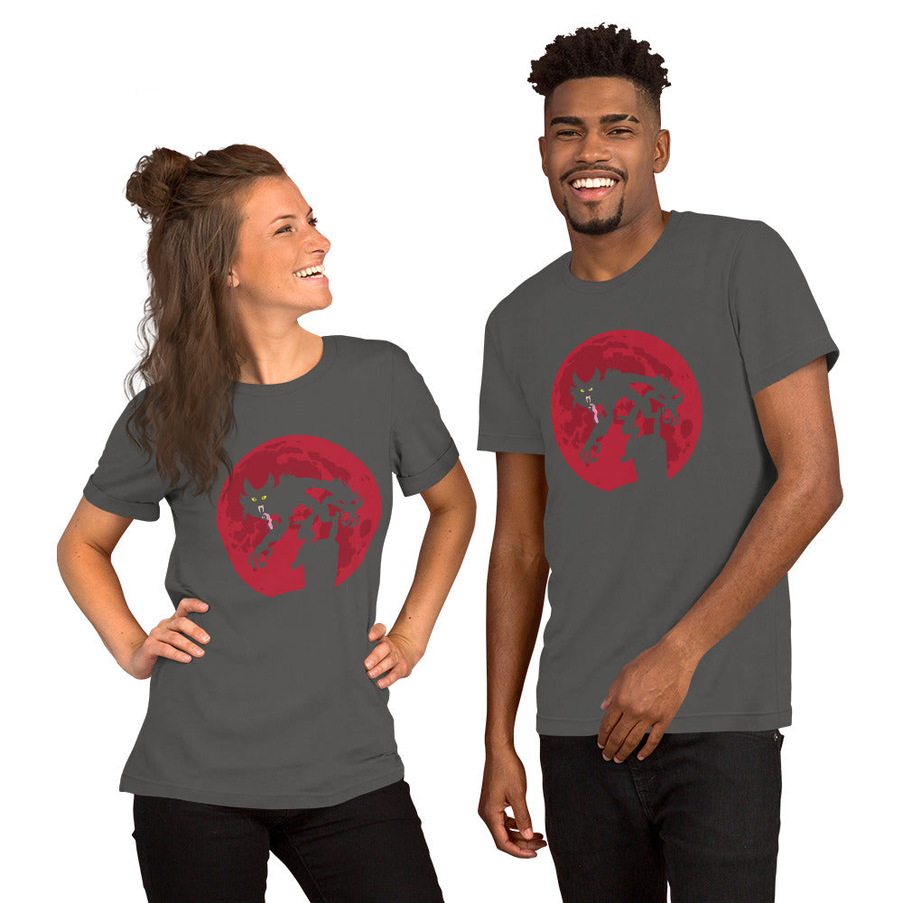 Scary Cat on Red Moon Unisex t-shirt