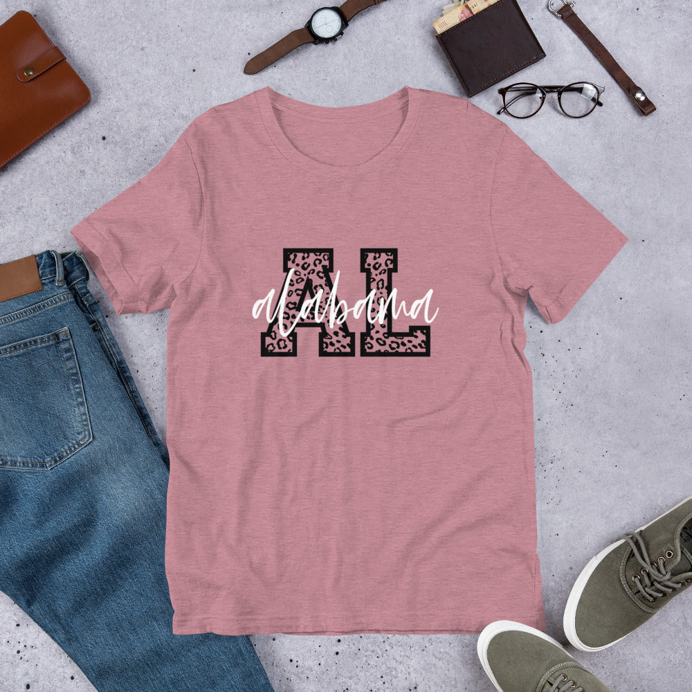 Alabama White Script on Leopard AL Unisex T-shirt