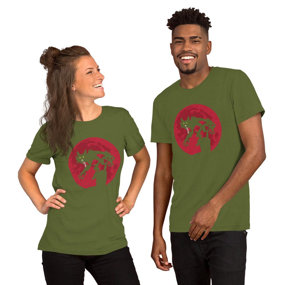 Scary Cat on Red Moon Unisex t-shirt