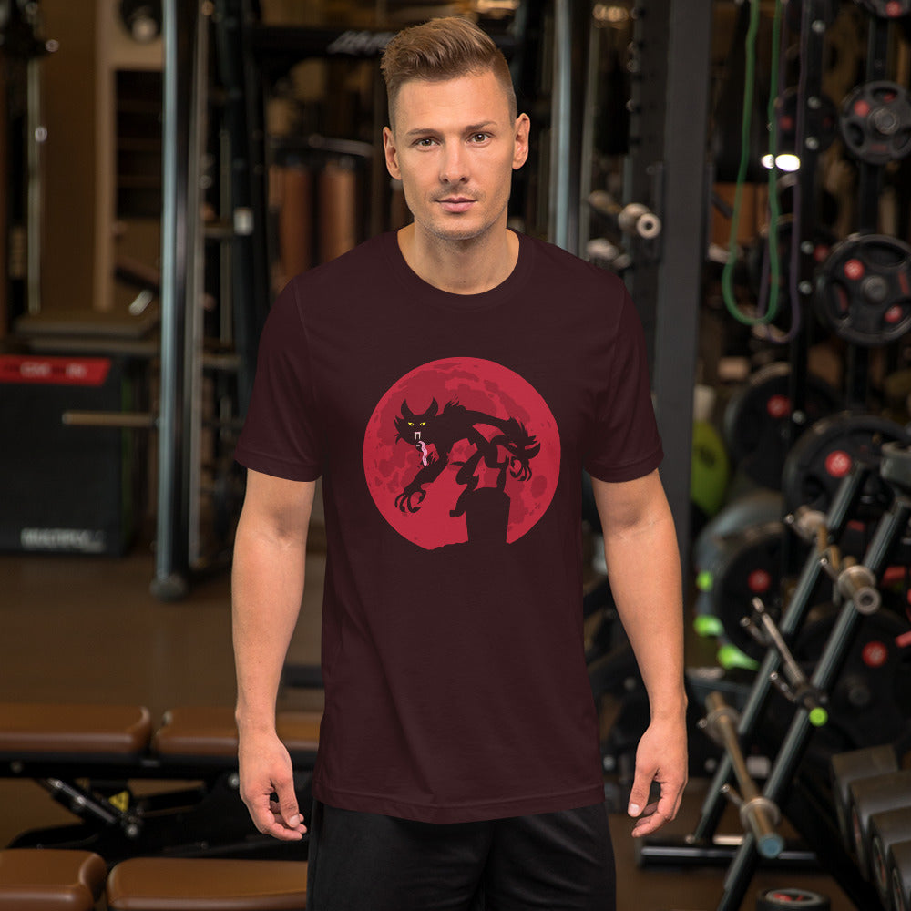 Scary Cat on Red Moon Unisex t-shirt