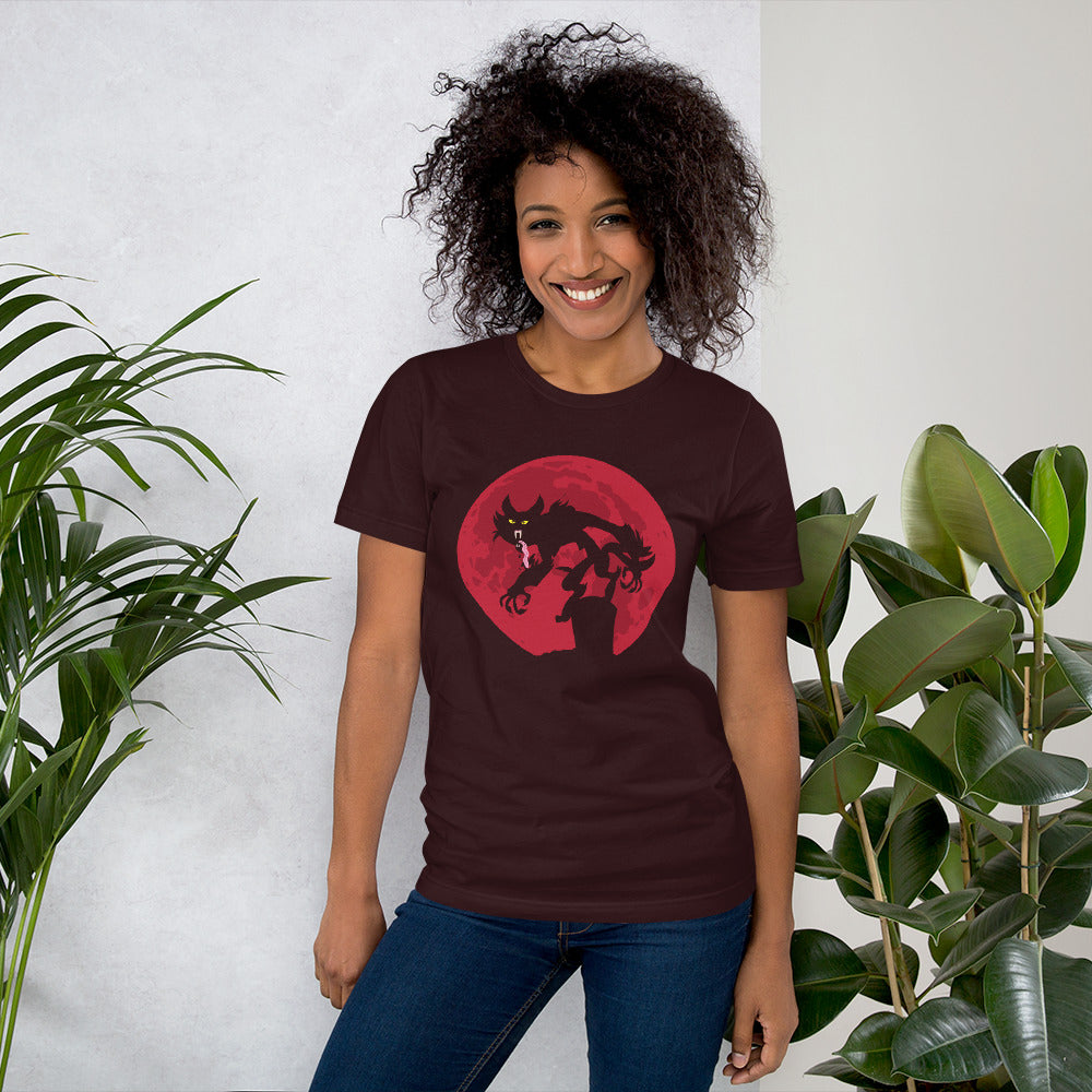 Scary Cat on Red Moon Unisex t-shirt