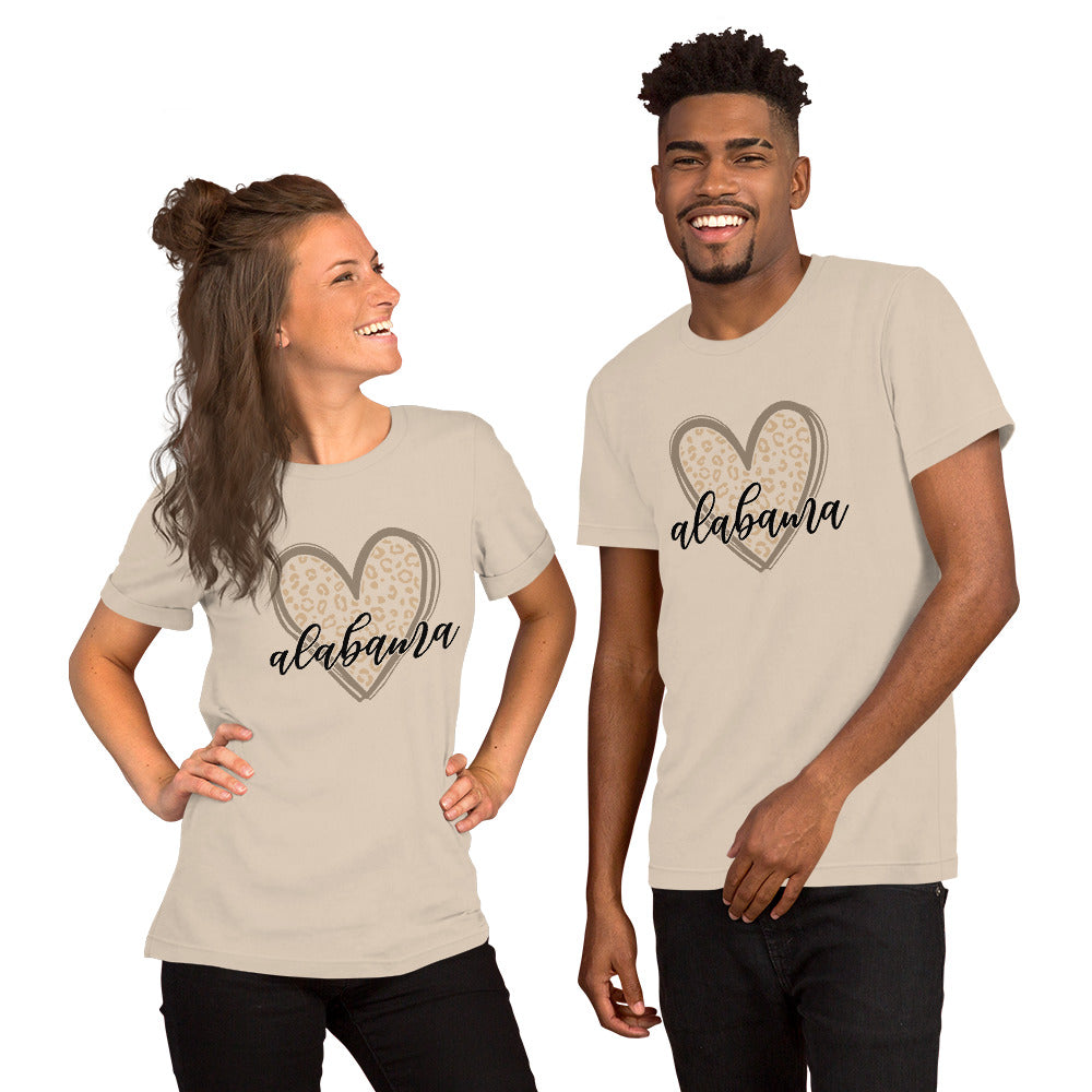 Alabama Gold Leopard Heart Black Script Unisex T-shirt