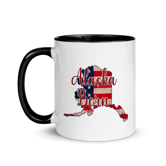 Alaska Born US Flag with Color Inside 11 oz Ceramic Mug