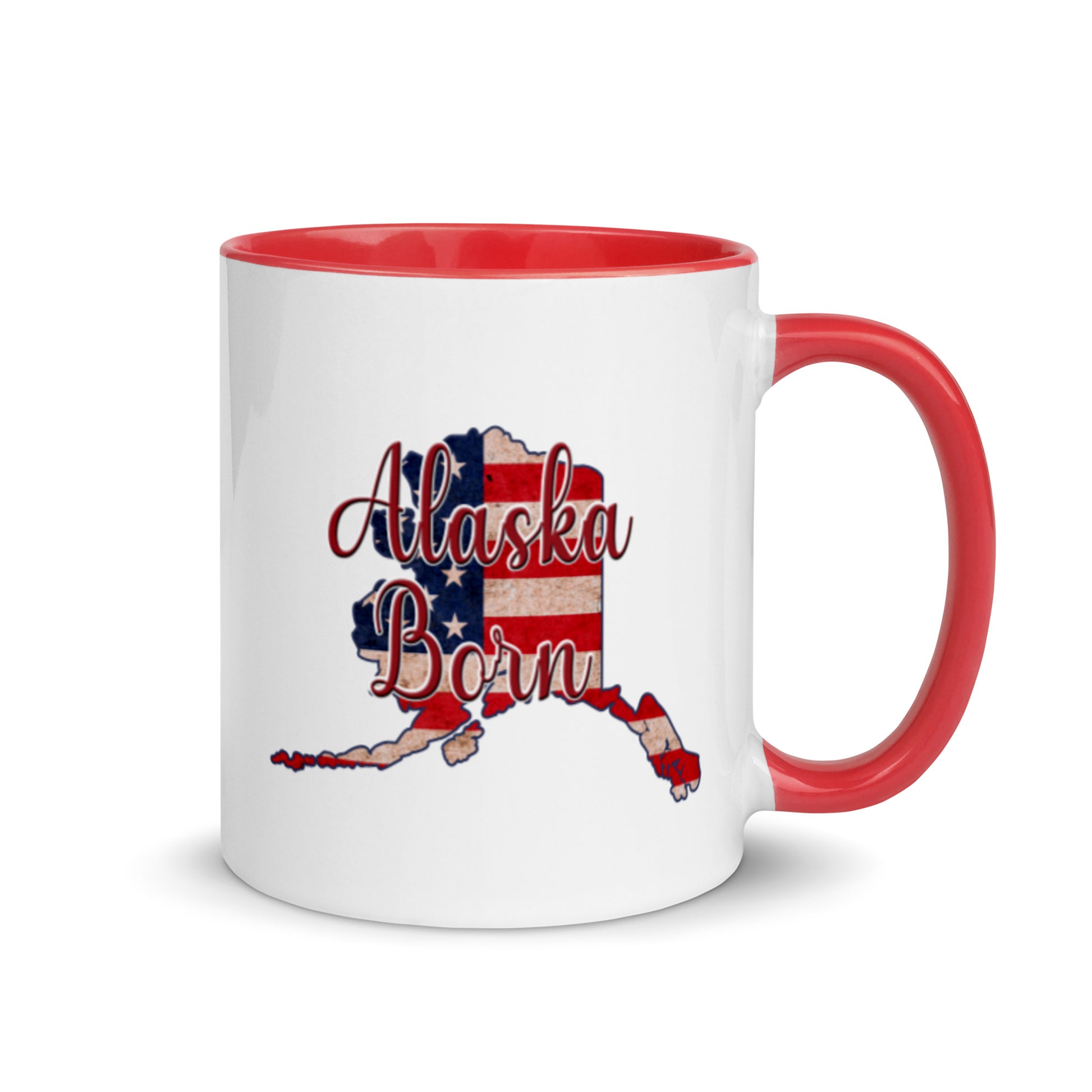Alaska Born US Flag with Color Inside 11 oz Ceramic Mug