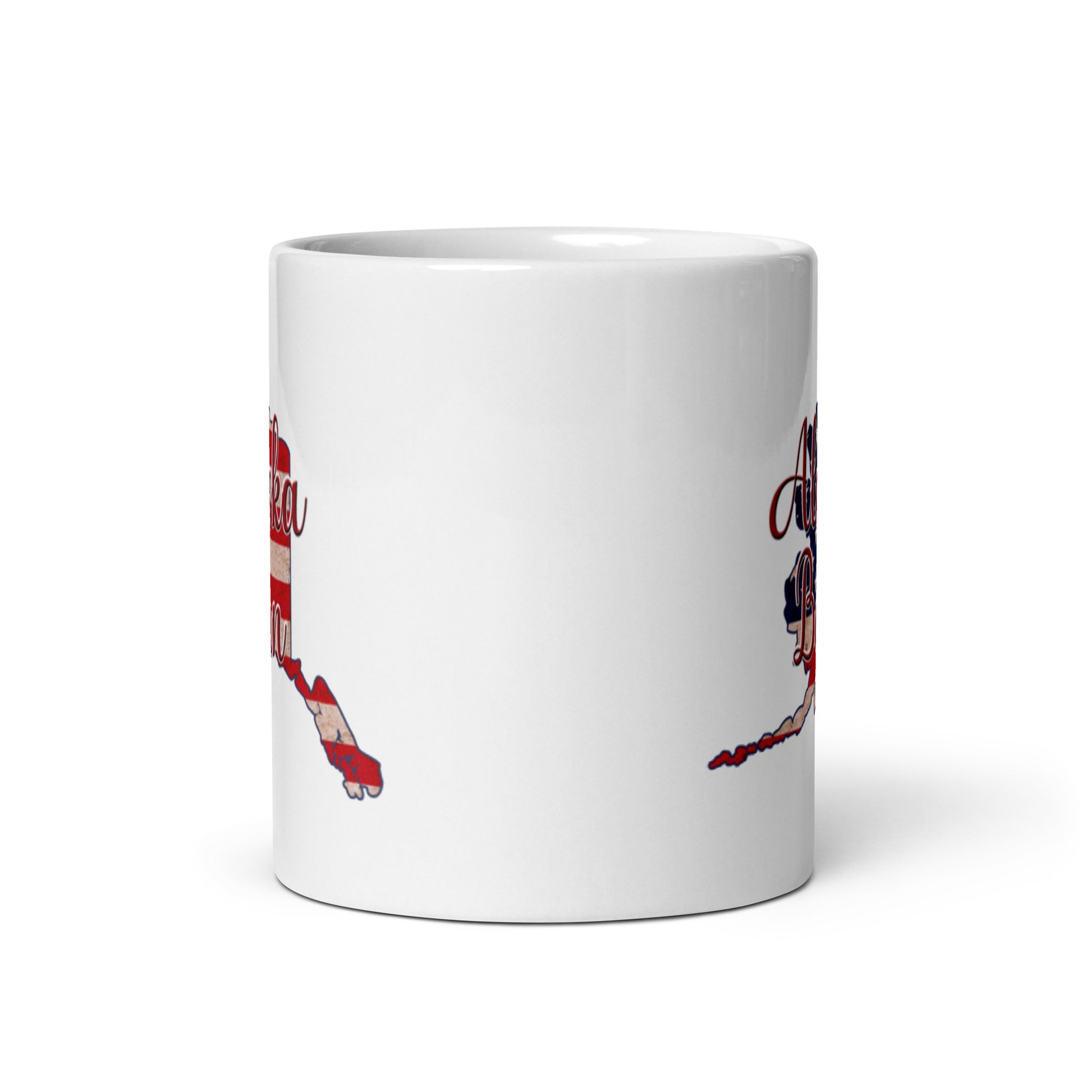 Alaska Born US Flag White Glossy Ceramic Mug