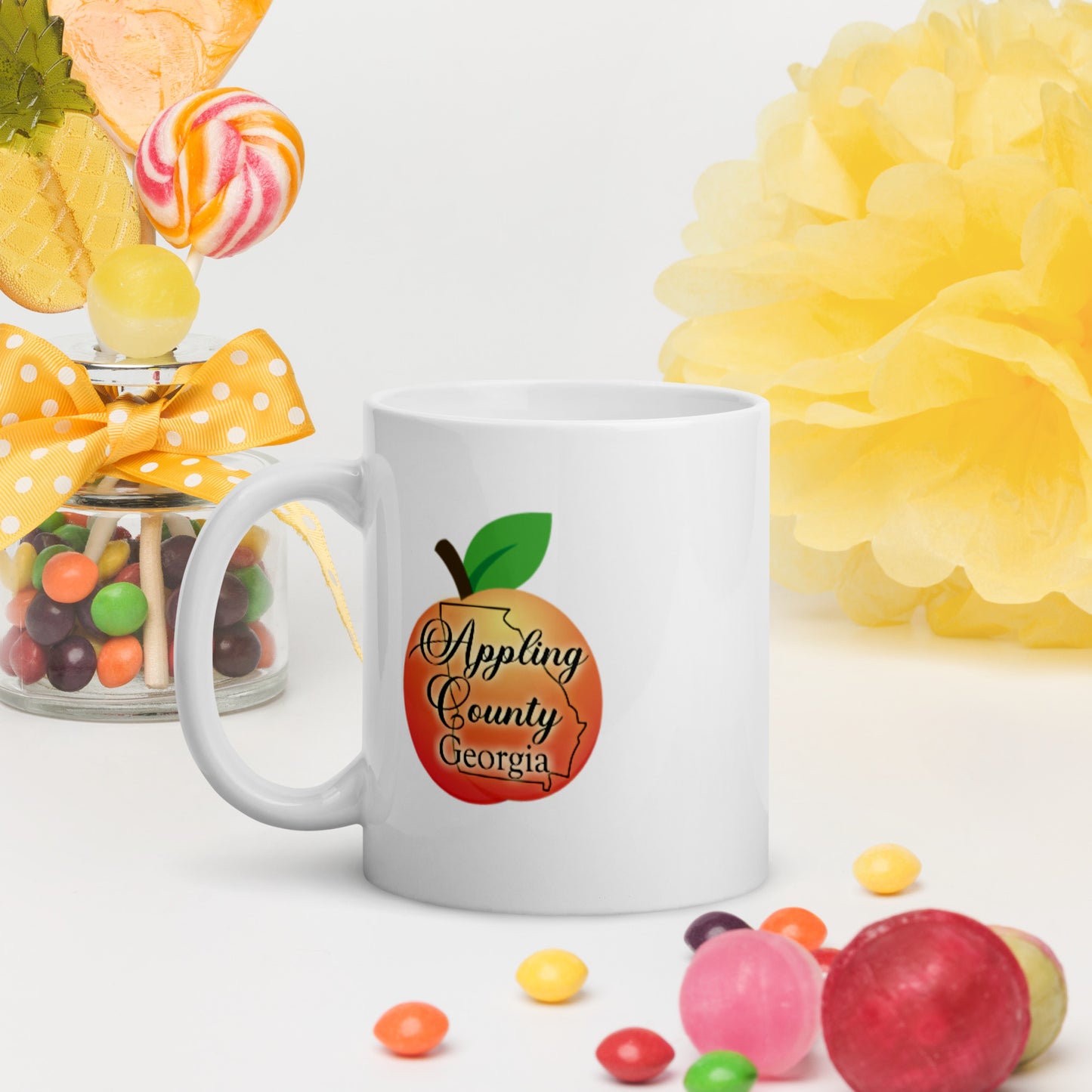 Appling County Georgia Outline Peach White Glossy Ceramic Mug 11 oz and 15 oz