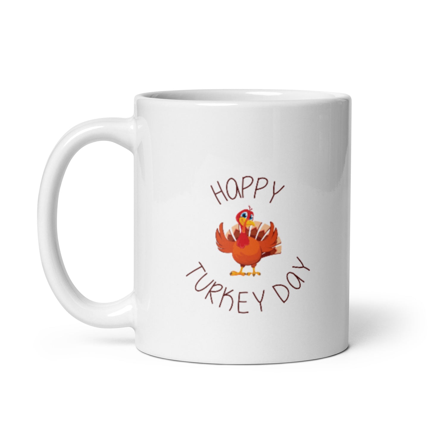 Happy Turkey Day White glossy mug