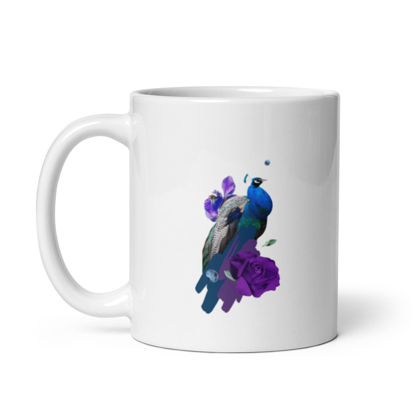 Peacock White glossy mug