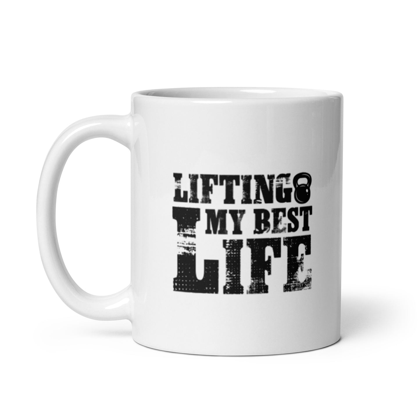 Lifting My Best Life White glossy mug