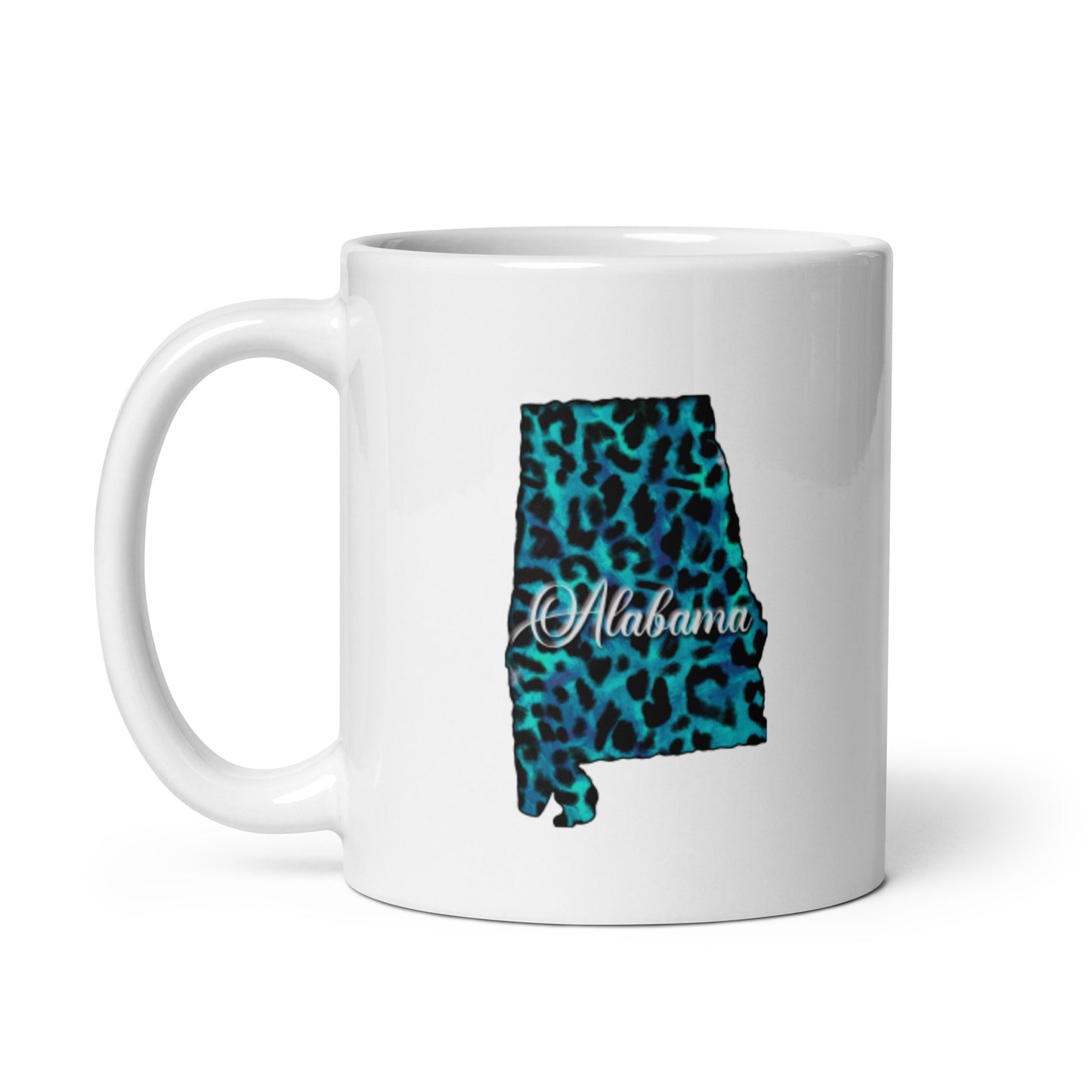 Alabama Blue Leopard White Glossy Mug