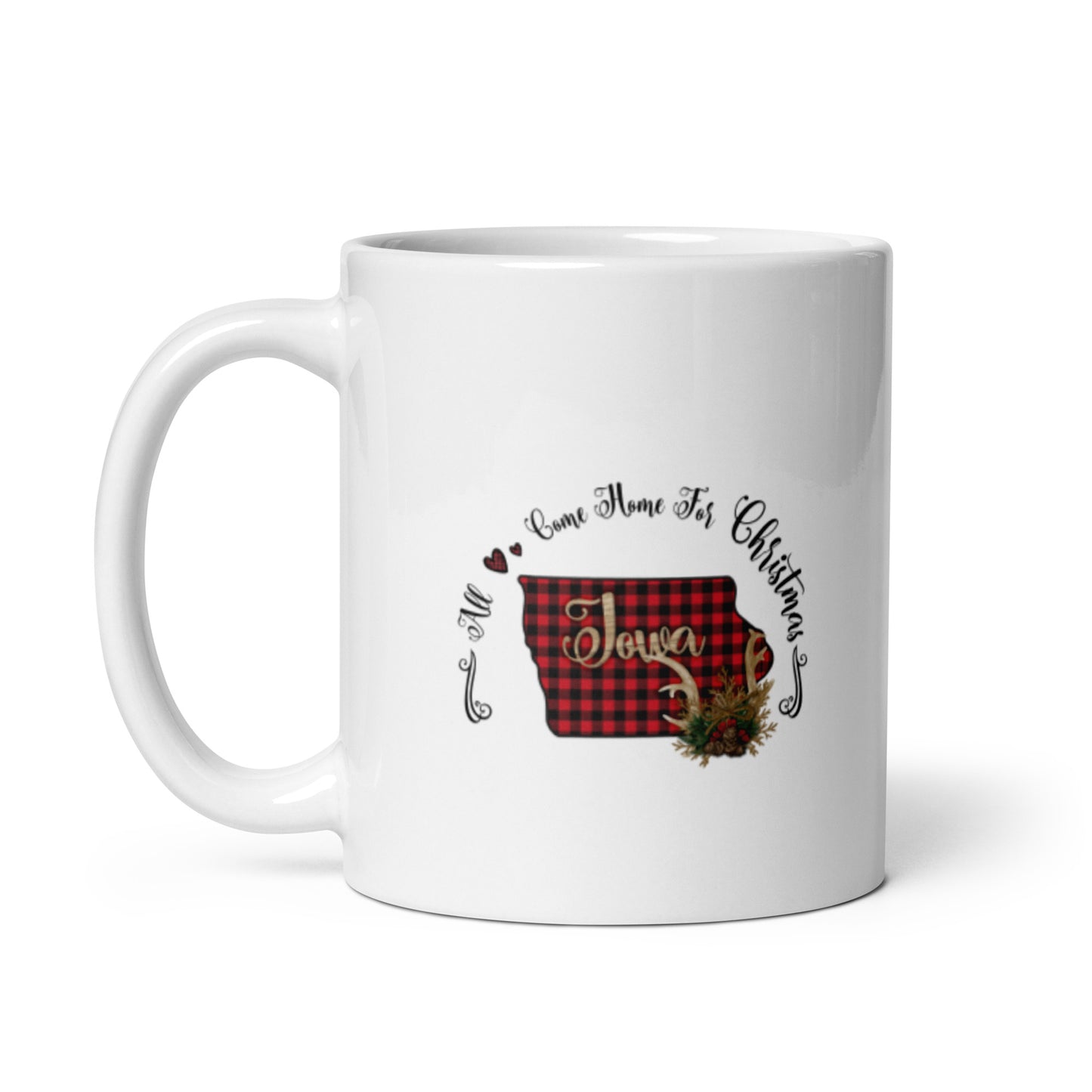 Iowa All Come Home for Christmas White glossy mug