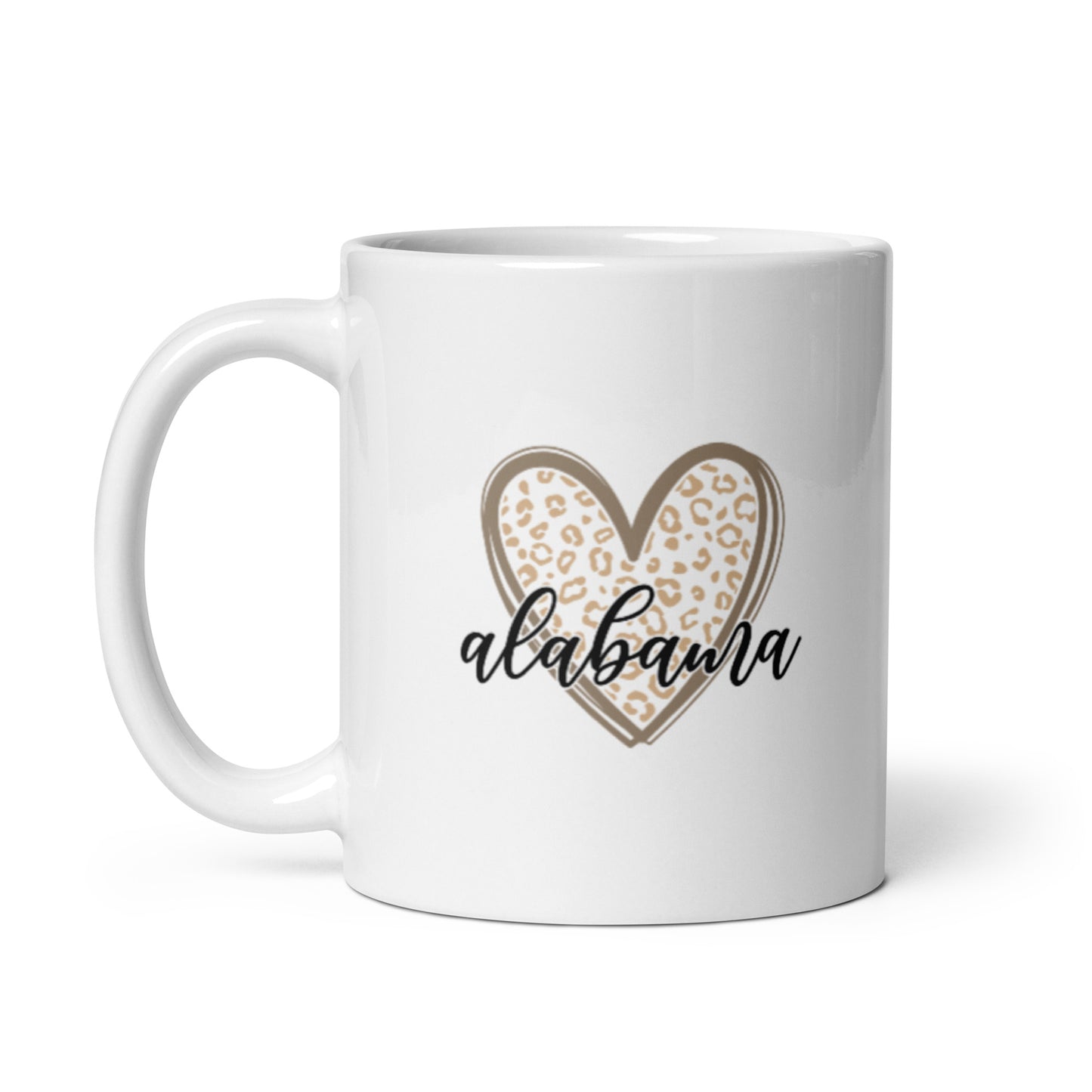 Alabama Leopard Heart White glossy mug