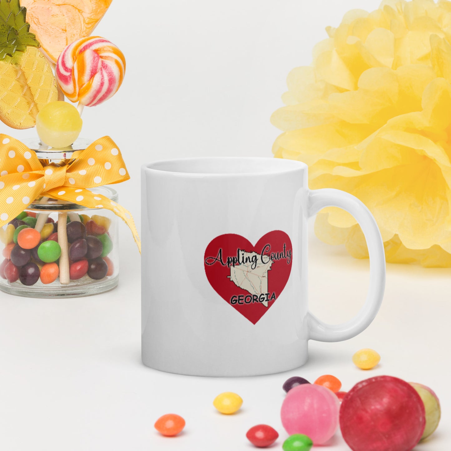 Appling County Georgia Map on Large Heart White Glossy Ceramic Coffee Mug 11 oz and 15 oz