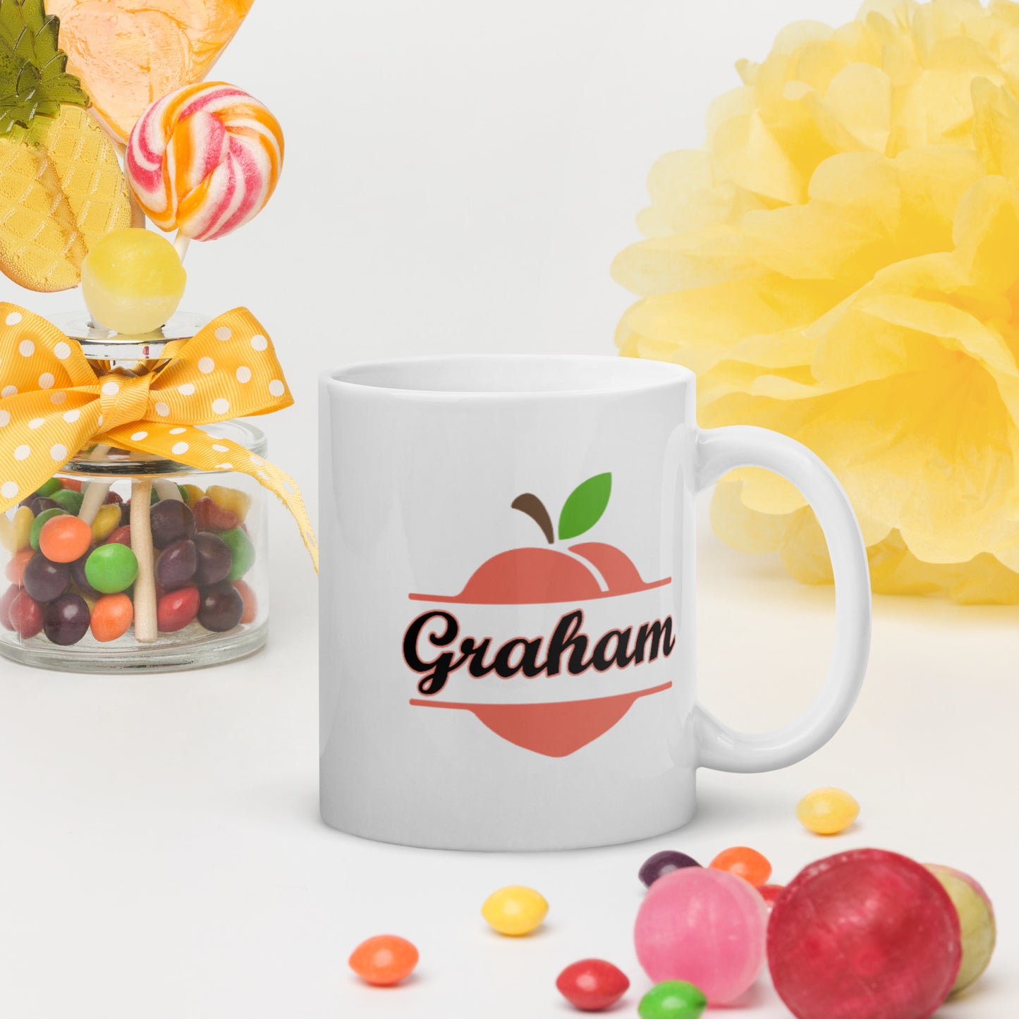 Graham Georgia Town Name on Peach White Glossy Ceramic Mug 11 oz and 15 oz