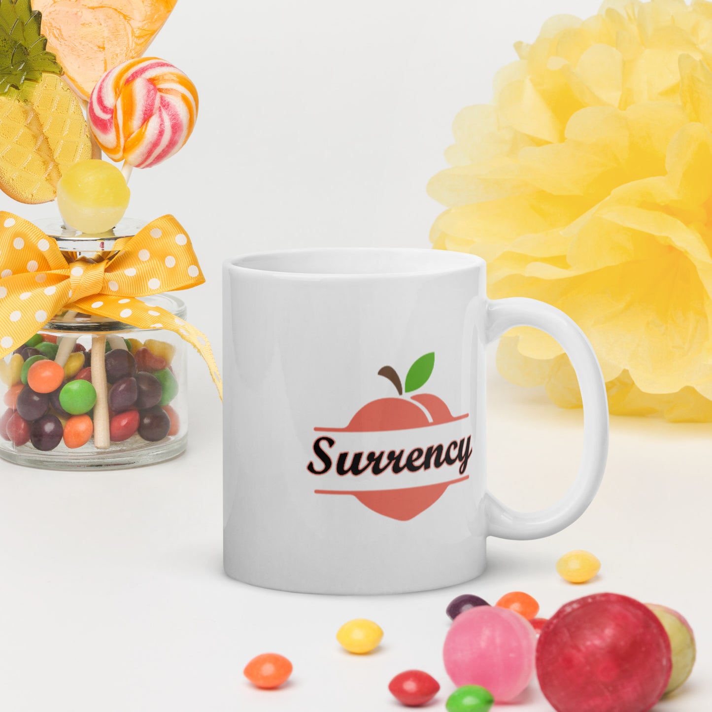 Surrency Georgia Town Name on Peach White Glossy Ceramic Mug 11 oz and 15 oz