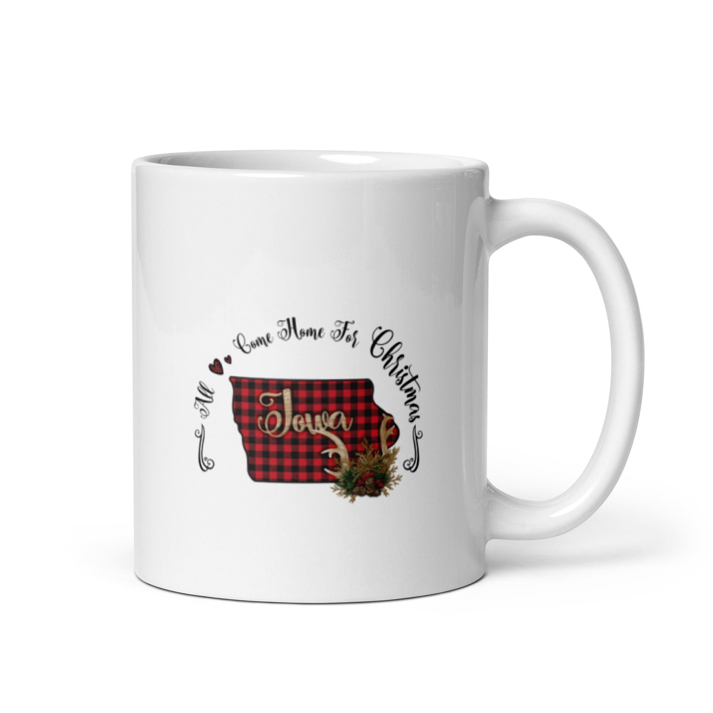 Iowa All Come Home for Christmas White glossy mug