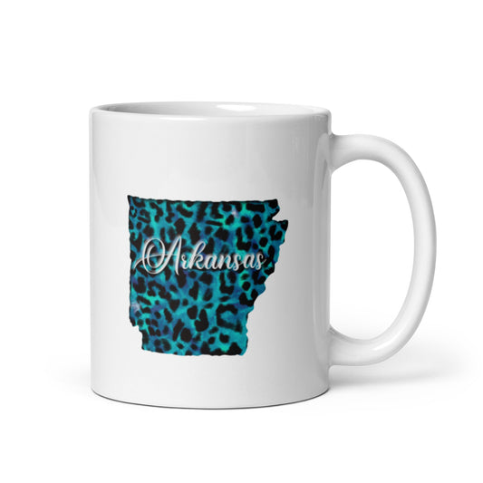 Arkansas Blue Leopard White glossy mug