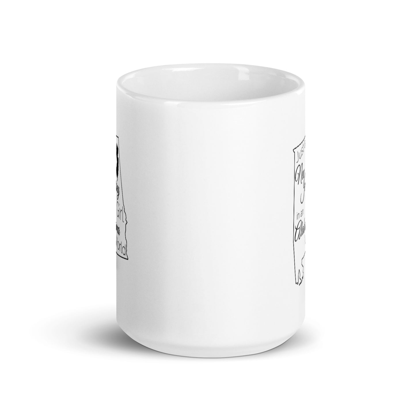 Just a New Jersey Girl in an Alabama World White glossy mug