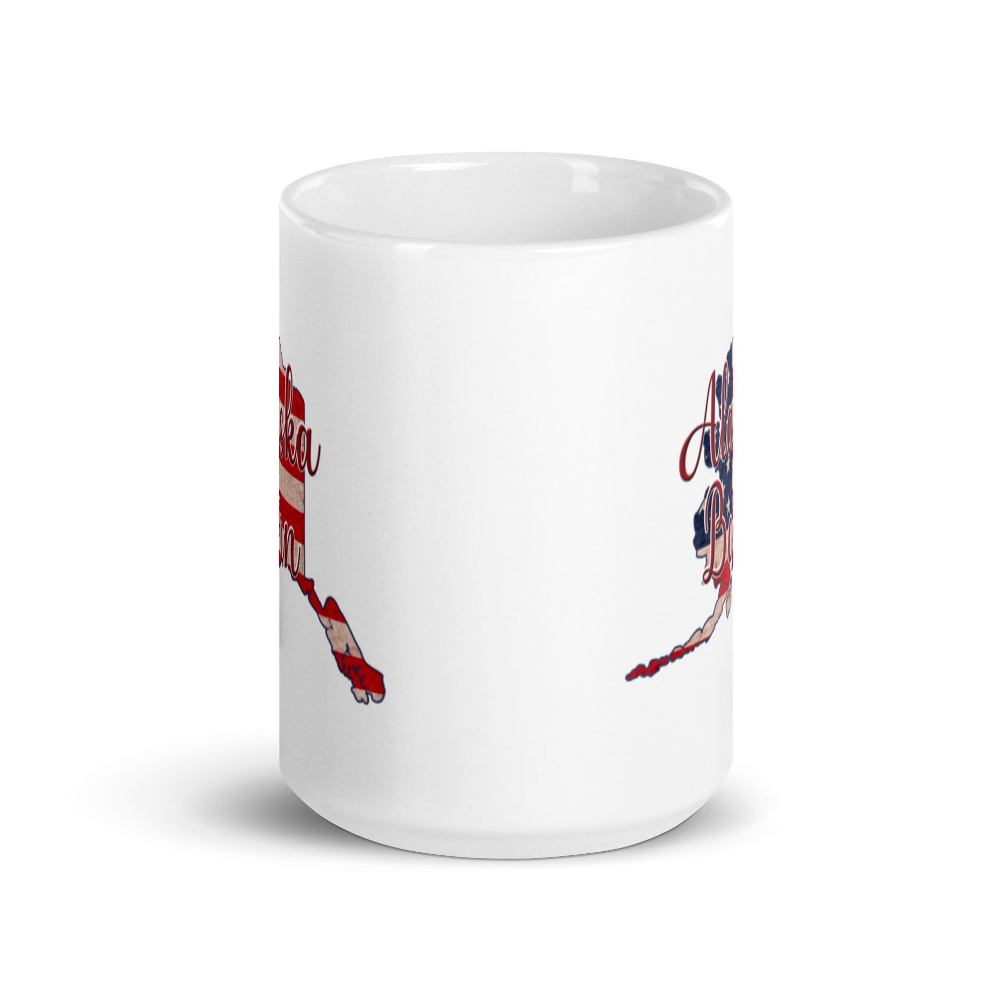 Alaska Born US Flag White Glossy Ceramic Mug